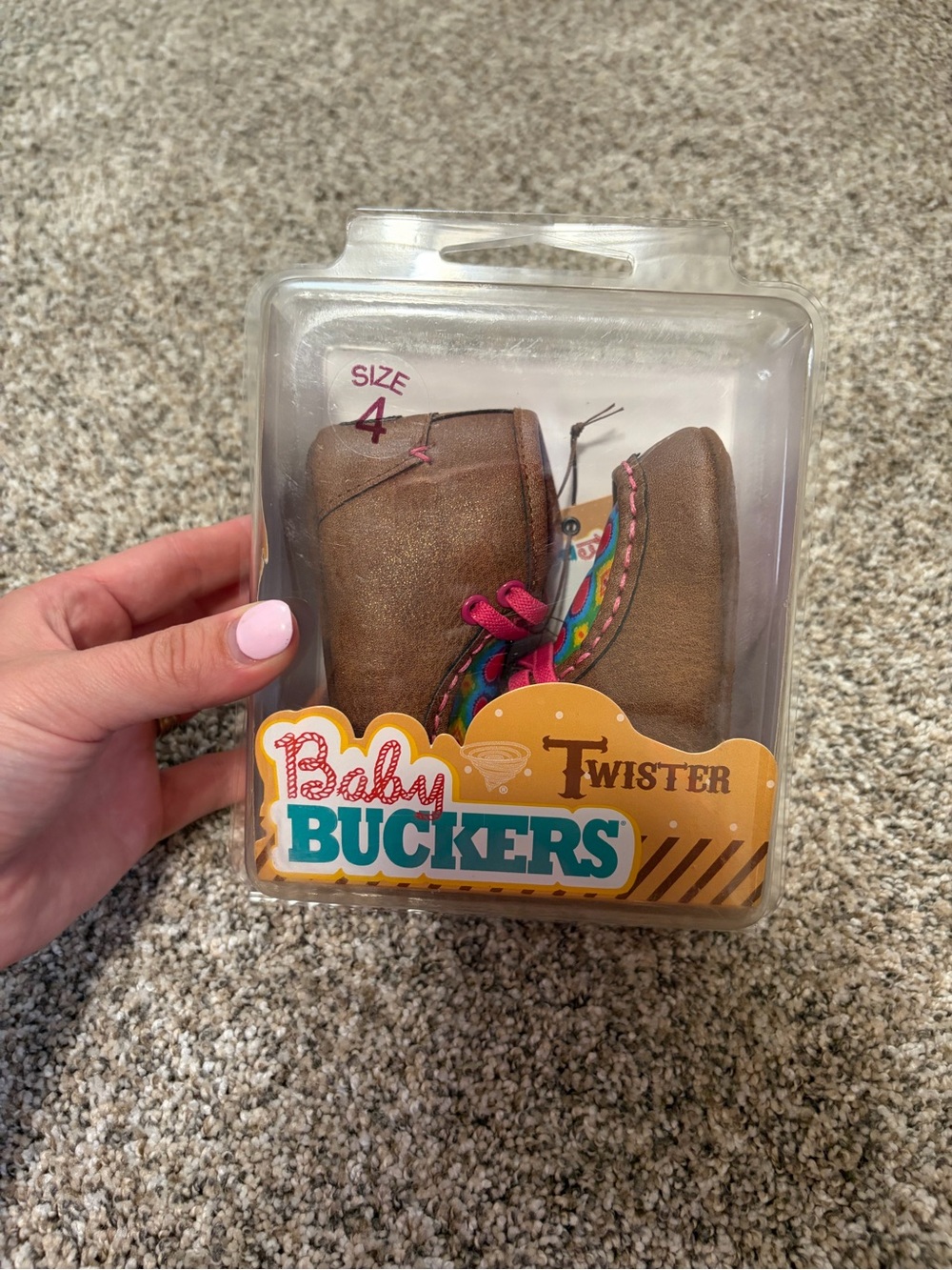 Twister Baby Buckers Kids Brown Boots with Pink Accents - Size 4